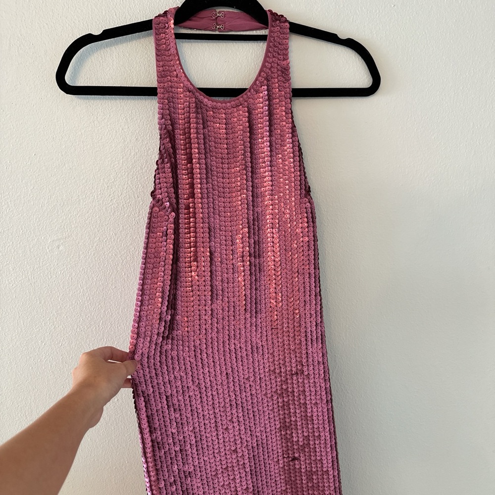Y2K Style Pink Sequin Backless Dress